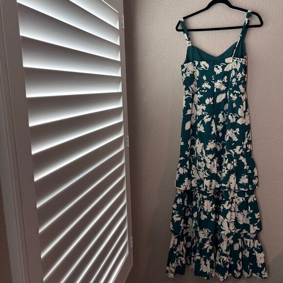 Abercrombie A&F Drama Ruffle Floral Tiered Maxi Dress Green White Medium - Picture 5 of 7